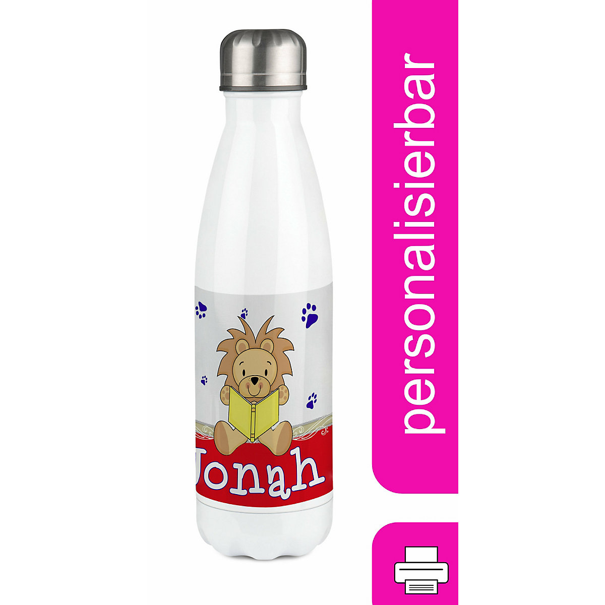 Edelstahl Kinder Thermoflasche / Trinkflasche bunt Leselöwe Farbe rot Spülmaschinenfest, Auslaufsicher, Bruchfest, Doppelwandig, Für Heißgetränke geeignet, Mit Deckel, Isoliert