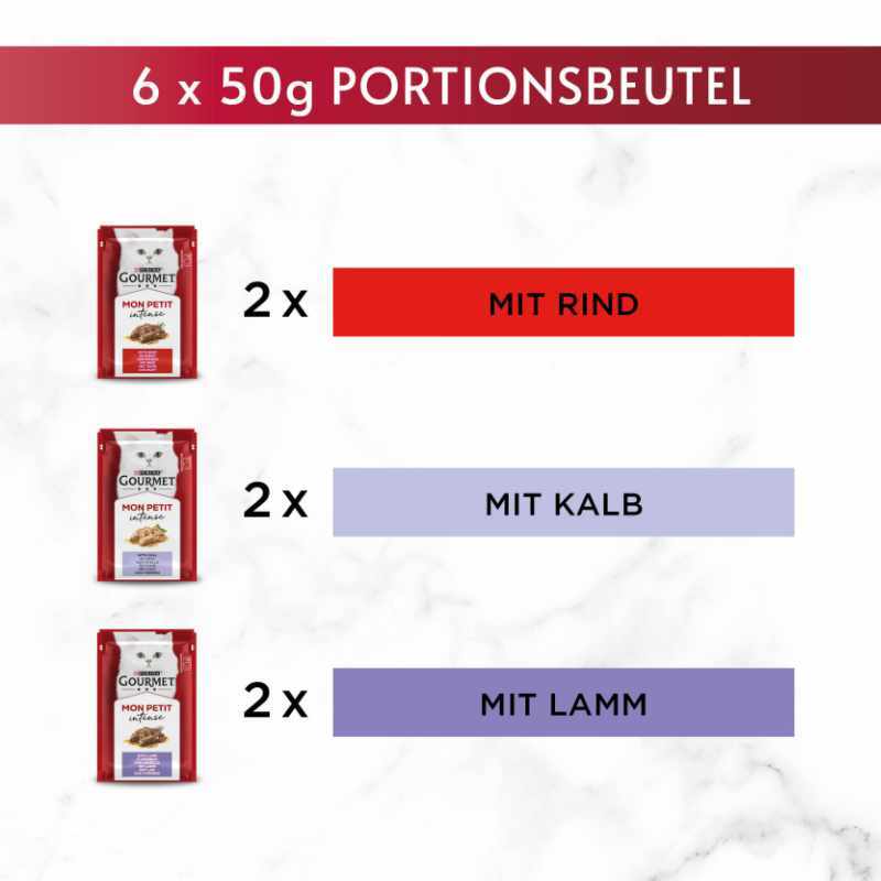 GOURMET Nassfutter GOURMET Mon Petit Intense 8x6x50g mit Rind, Kalb, Lamm