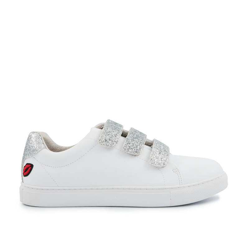 Baskets en cuir Edith blanc/glitter argent