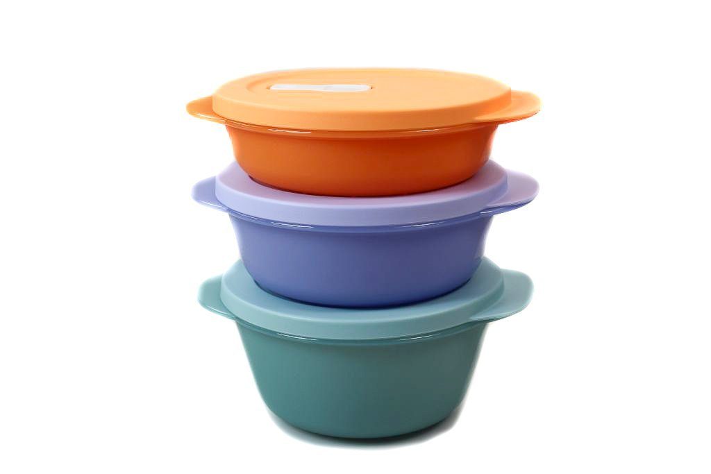 TUPPERWARE Mikrowellenbehälter CrystalWave 775ml blau+560ml lila+390ml orange