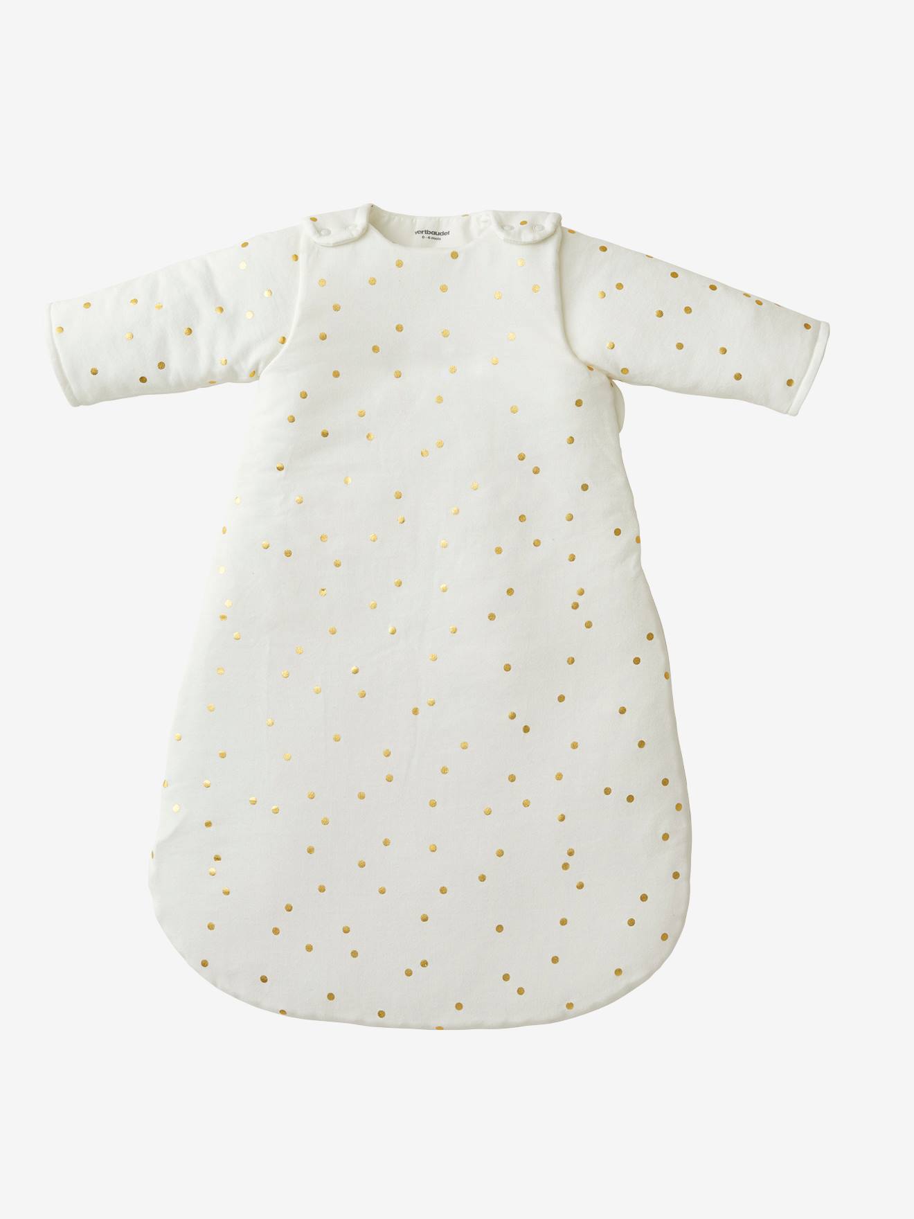Vertbaudet Baby Winterschlafsack GRÜNER WALD Ärmel abnehmbar Oeko-Tex personalisierbar - wollweiß/gold getupft