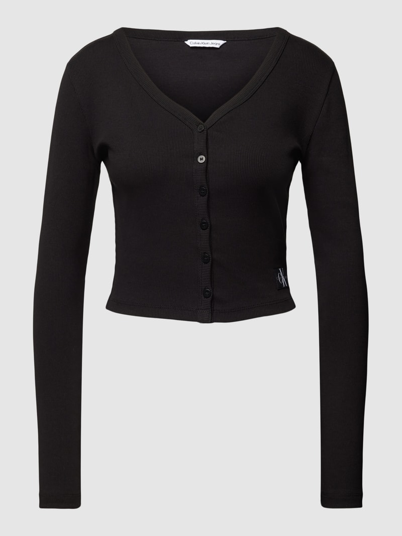 Cropped Cardigan mit Label-Patch in black