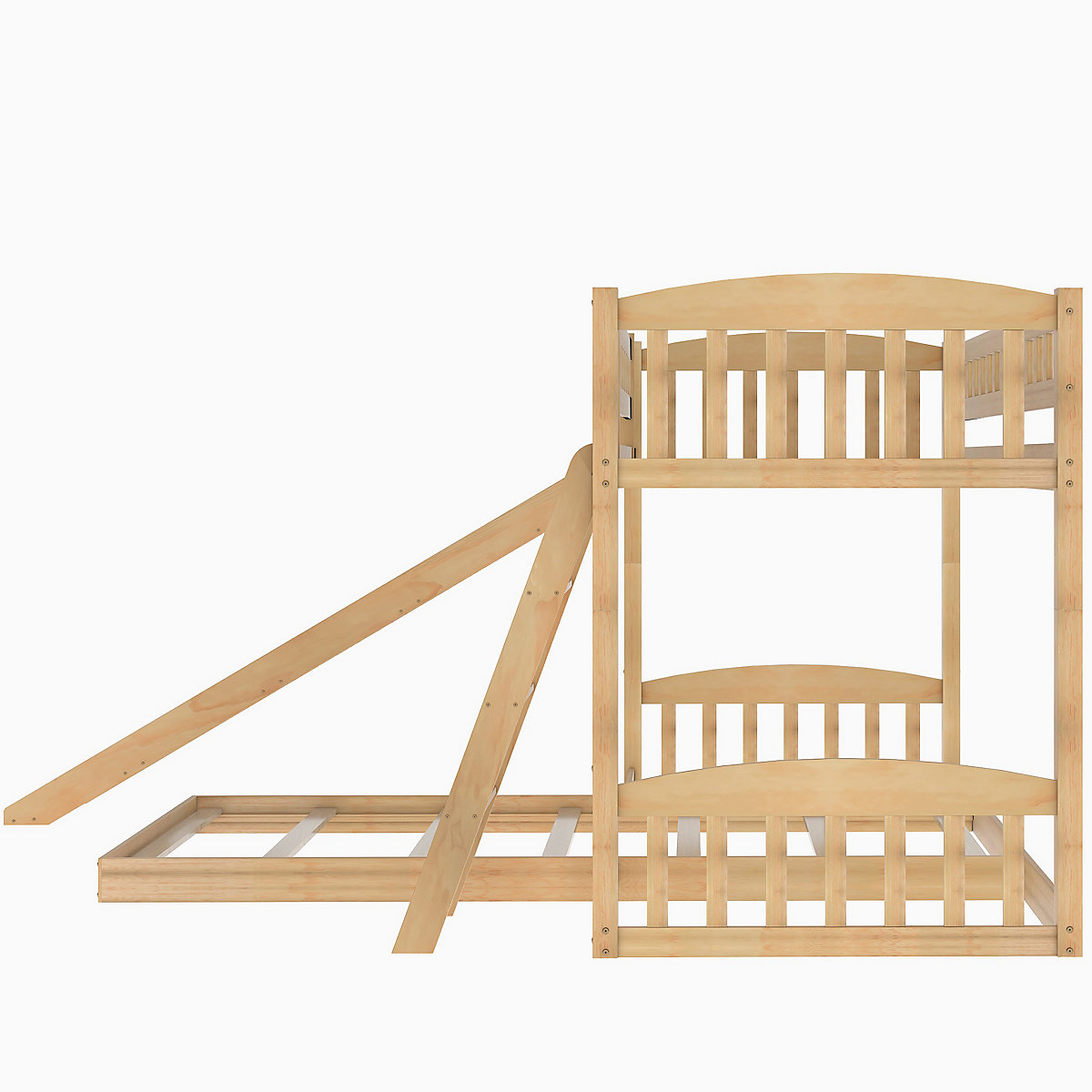 Etagenbett mit Rutsche, Niedriger Kinderbett Etagenbettrahmen Massives Kiefernbett 90 x 200 cm