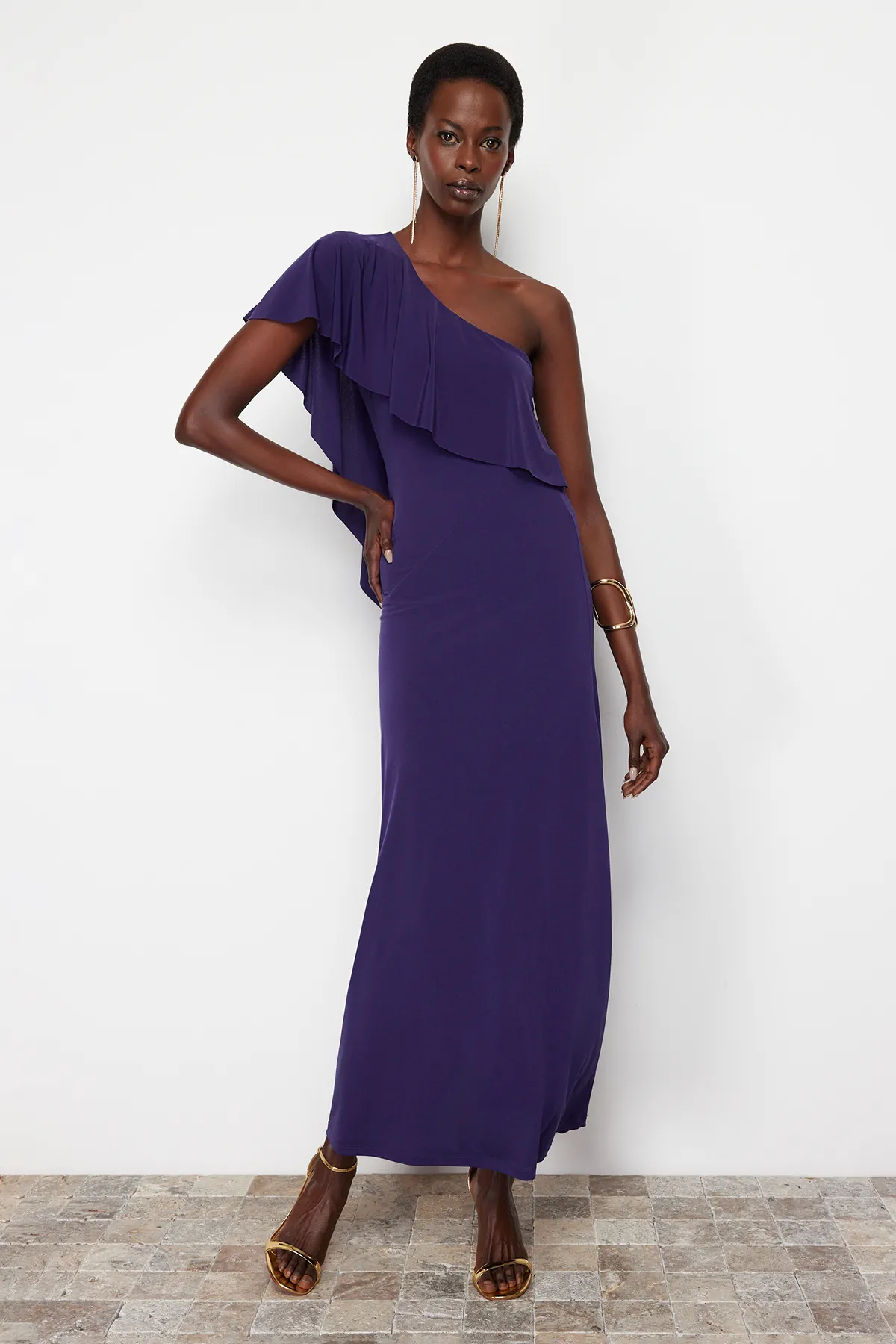 Trendyol Collection  Lila Taillenöffnung/Skater-Strick-elegantes Abendkleid TPRSS24EL00096
