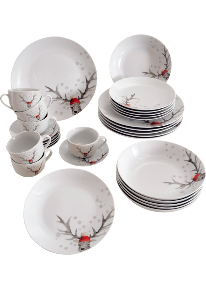 Geschirr-Set mit Hirsch-Motiv (30-tlg.Set)