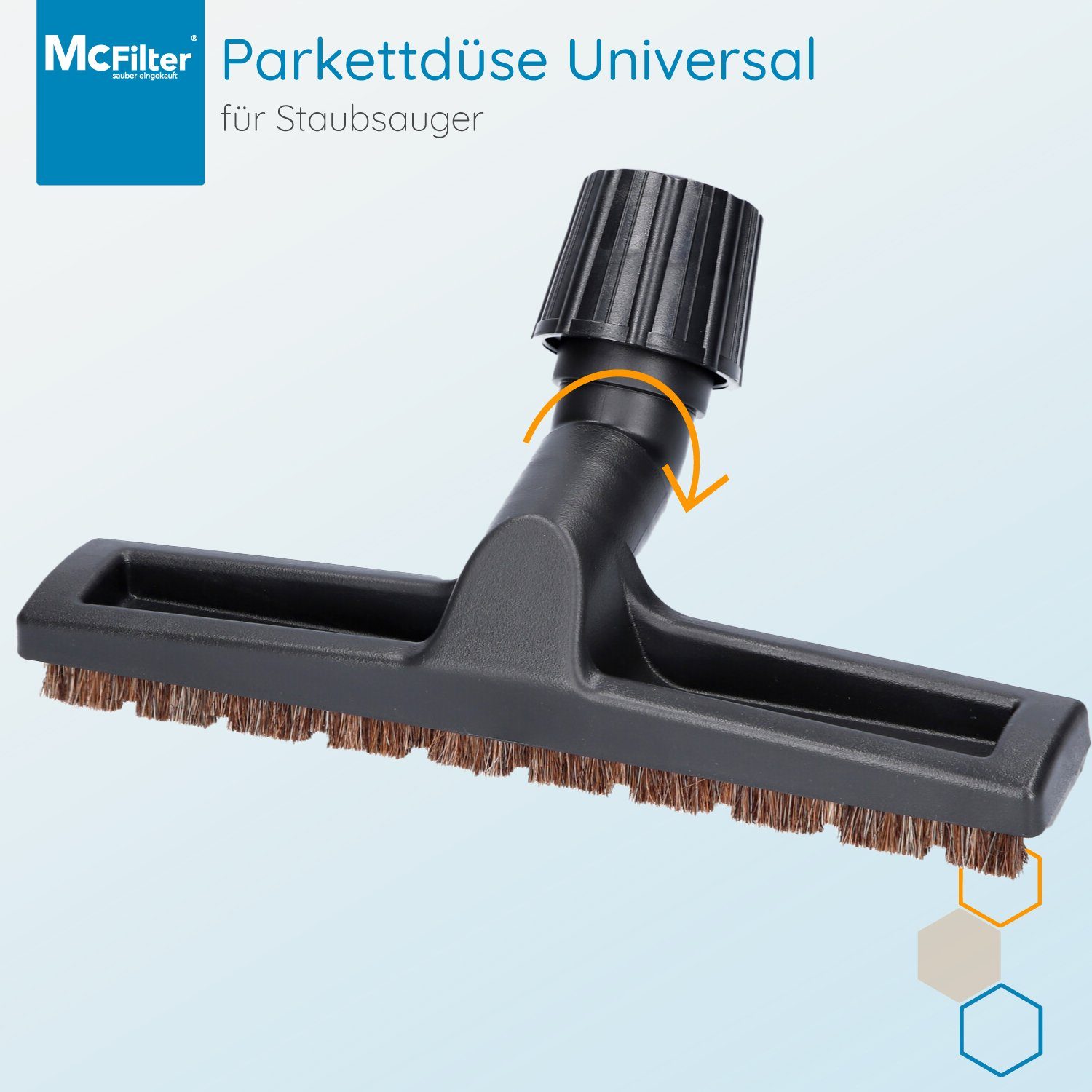 McFilter Parkettdüse Universal mit Vario-Anschluss, Zubehör für alle Staubsauger mit Saugrohranschluss (30-37 mm), (1-tlg), mit 2 Bürsten, Rosshaar, 2 Filzlaufräder an Unterseite