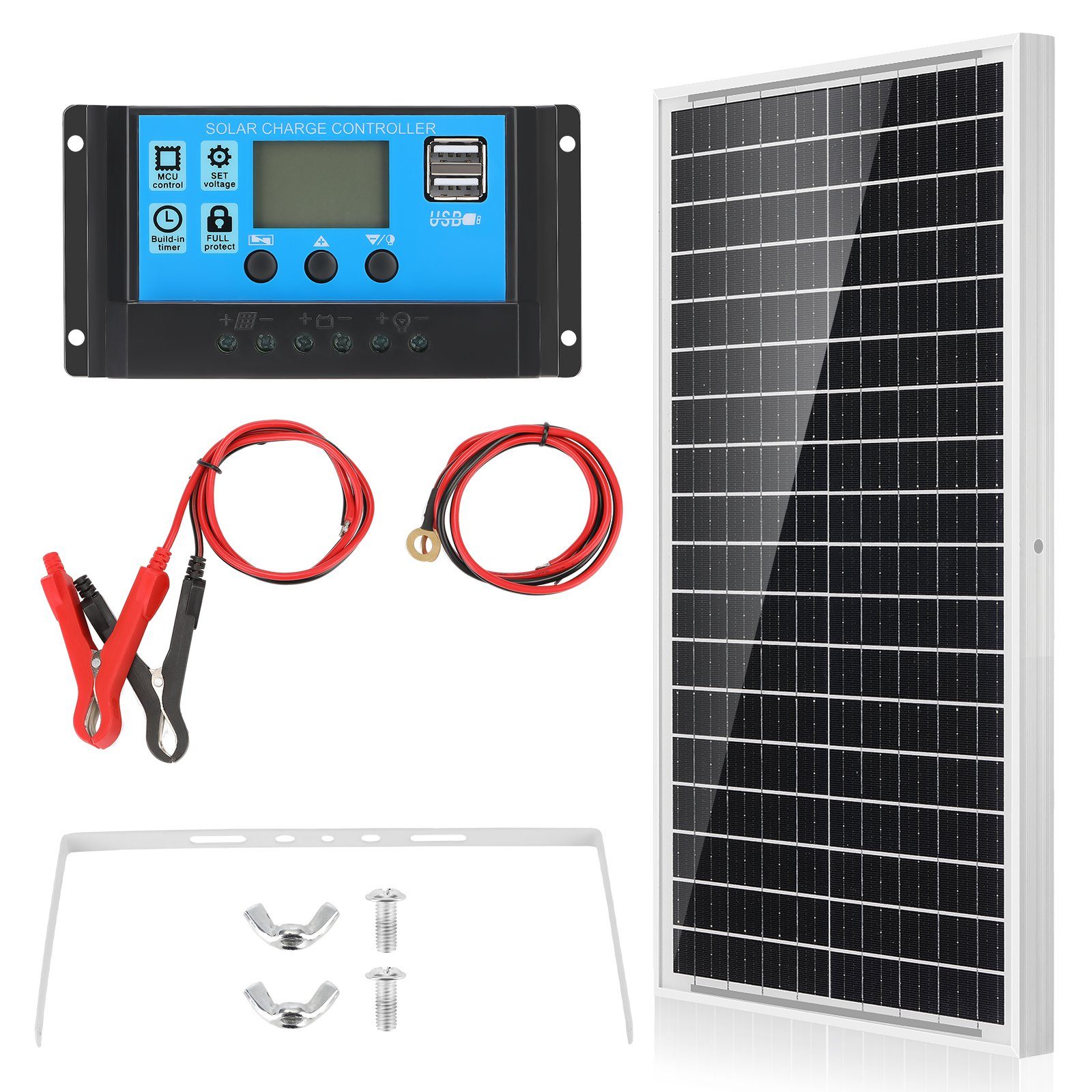kehot Solaranlage 30W 12V Solarmodul Solaranlage Balkonkraftwerk Set, 30,00 W, Monokristallin, (Komplett-set), Solarzelle Kit mit 10A Solarladegerät für Caravan Camper Boot