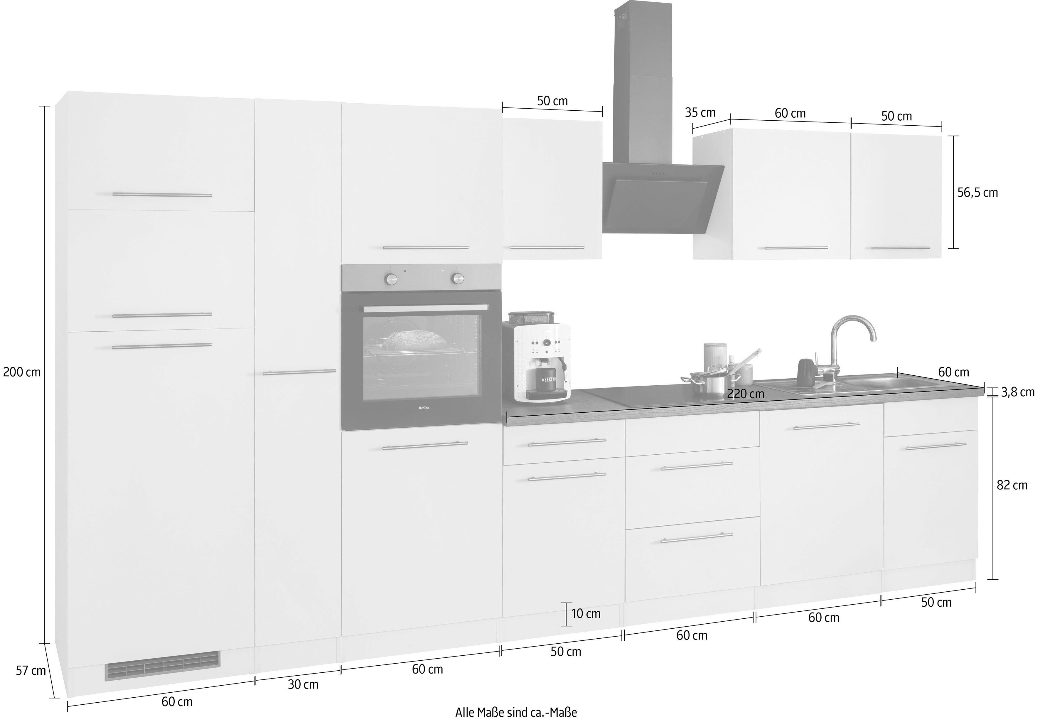 wiho Küchen Küchenzeile Unna, mit E-Geräten, Breite 370 cm