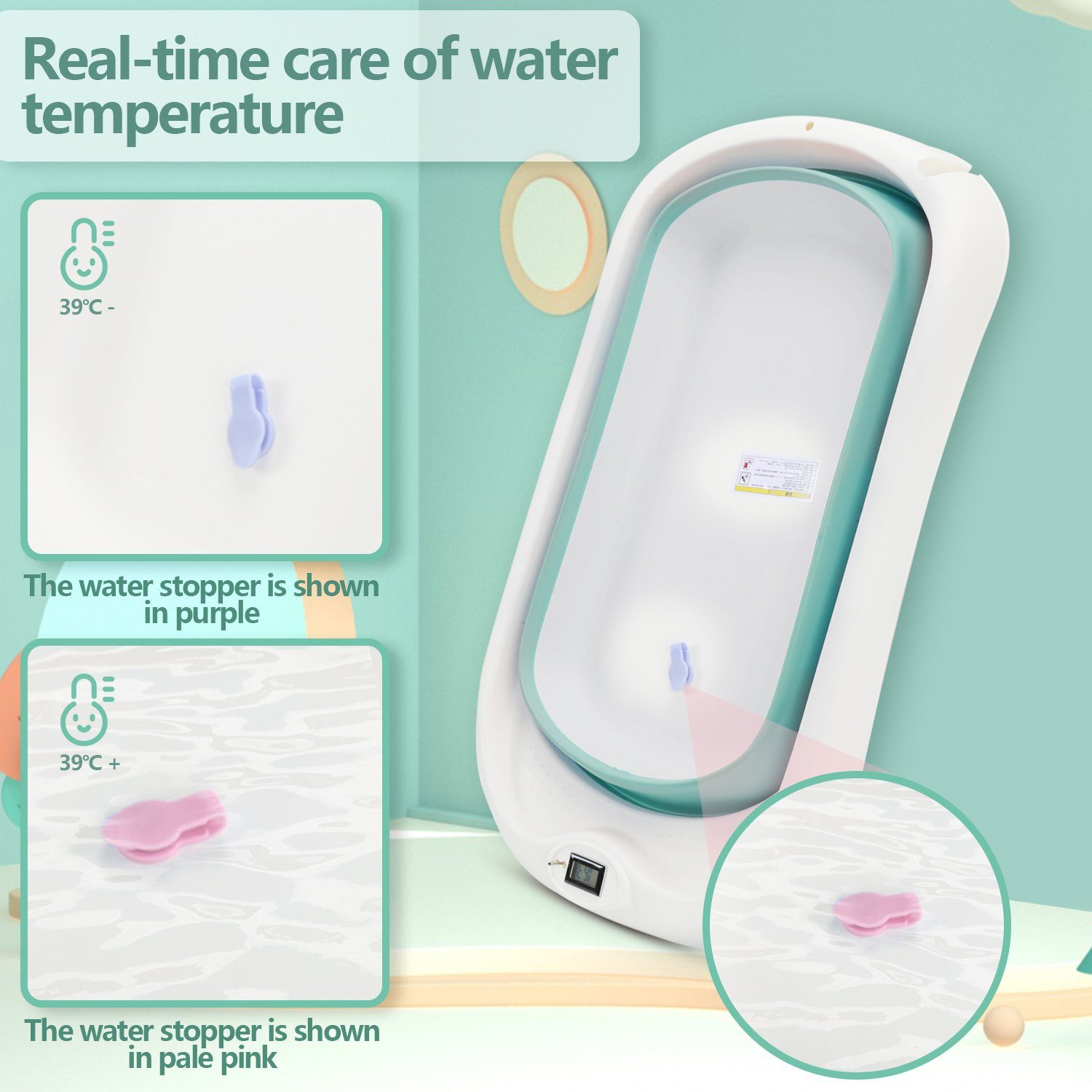 Yakimz Babybadewanne Baby Badewanne Tragbare Faltbare mit Sicherheitsnetz Grün Babywanne