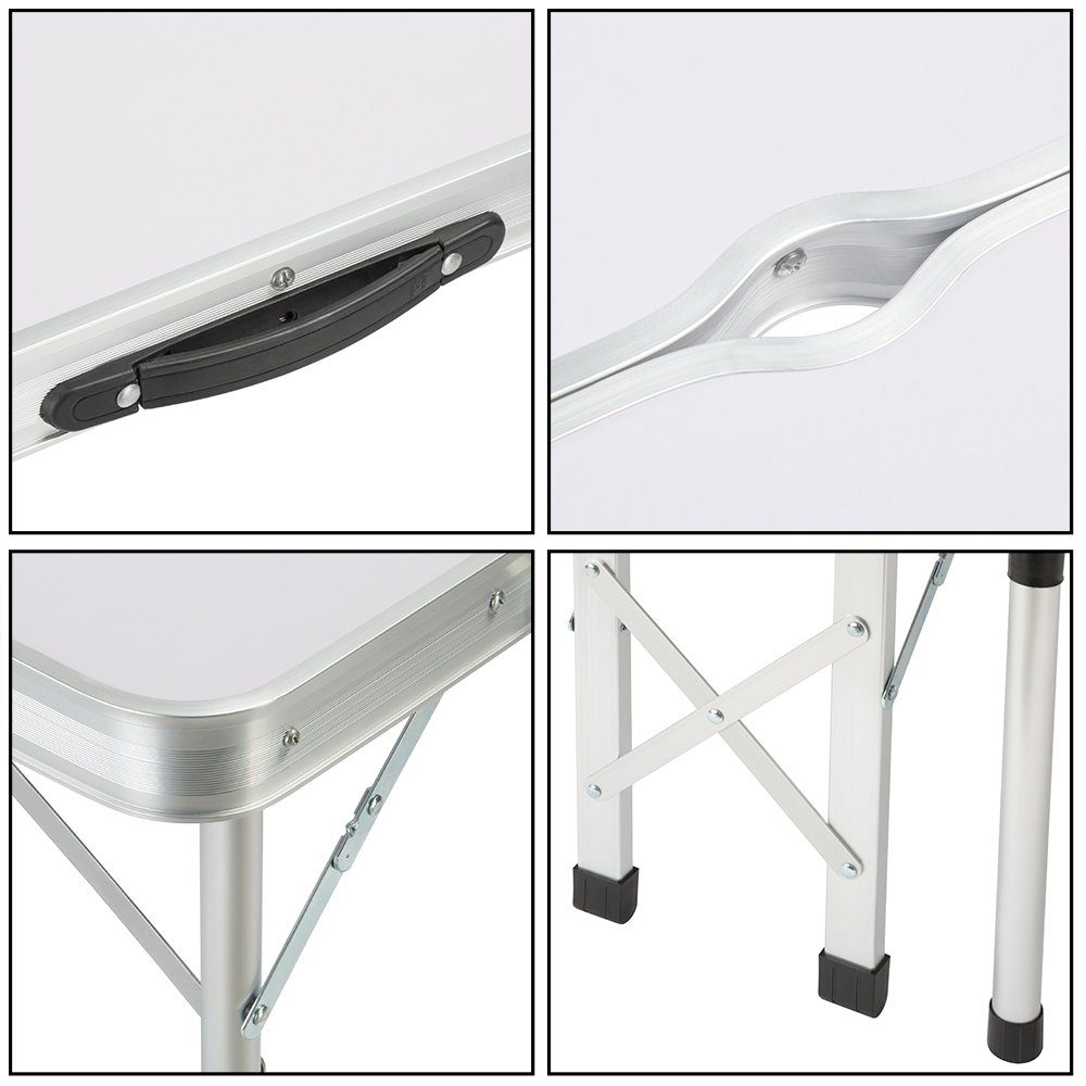 Casaria Campingtisch (3-St), Klappbar mit 2 Bänken 3 tlg Set Tragbar Aluminium Weiß