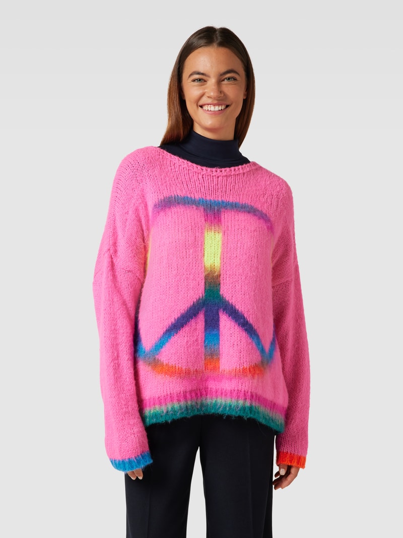 Strickpullover mit überschnittenen Schultern Modell 'PEACE' in pink