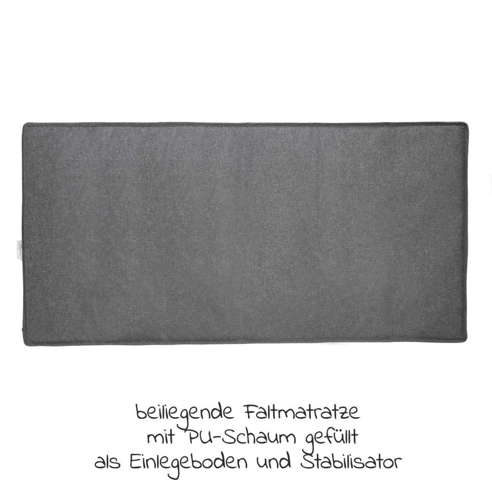 Hauck Baby-Reisebett Play'n Relax Center - Melange Charcoal, 7-tlg., Kinderreisebett mit Matratze, Insektenschutz, Wickelauflage - faltbar