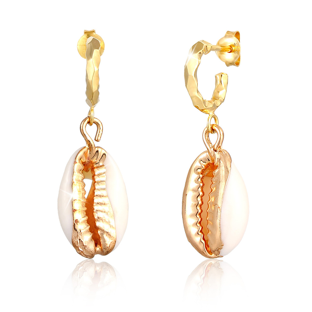 Elli Elli Boucles d'Oreilles Créoles Coquillage Kauri Plage Été Trend Maritime Boucles Boucles d'oreilles