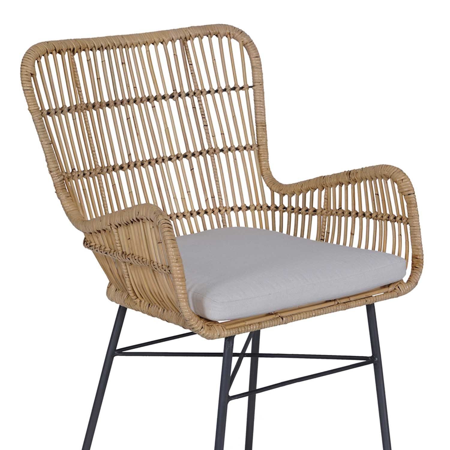 Casa Moro Rattanstuhl Rattan Sessel Gusti mit Sitzkissen Retrostuhl, aus Naturrattan und Schmiedeeisen handgefertigt
