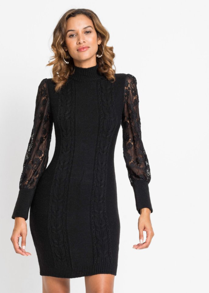 Strickkleid mit Spitzenärmeln