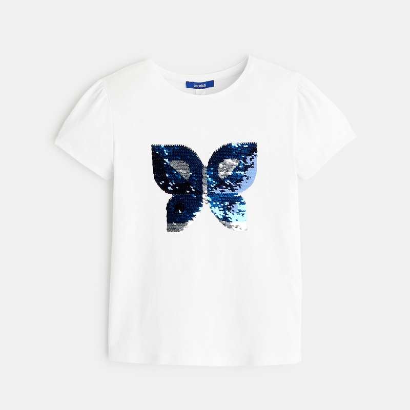 T-shirt à sequins magiques motif papillon bleu fille