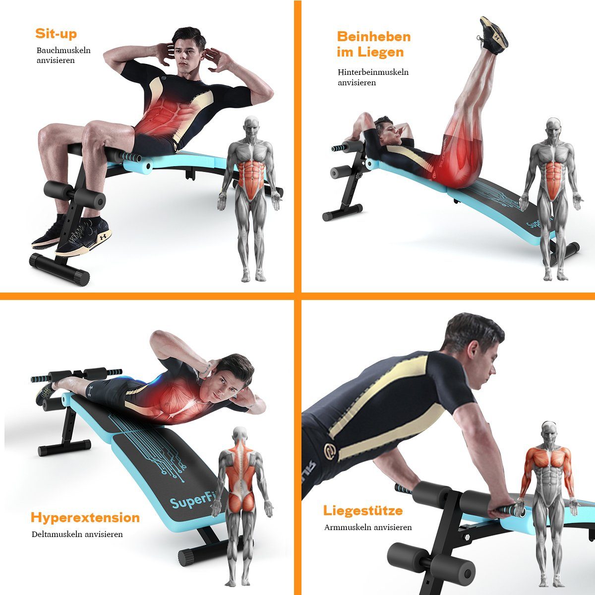 COSTWAY Hantelbank Trainingsbank, klappbar, 4 verstellbar-Stufe