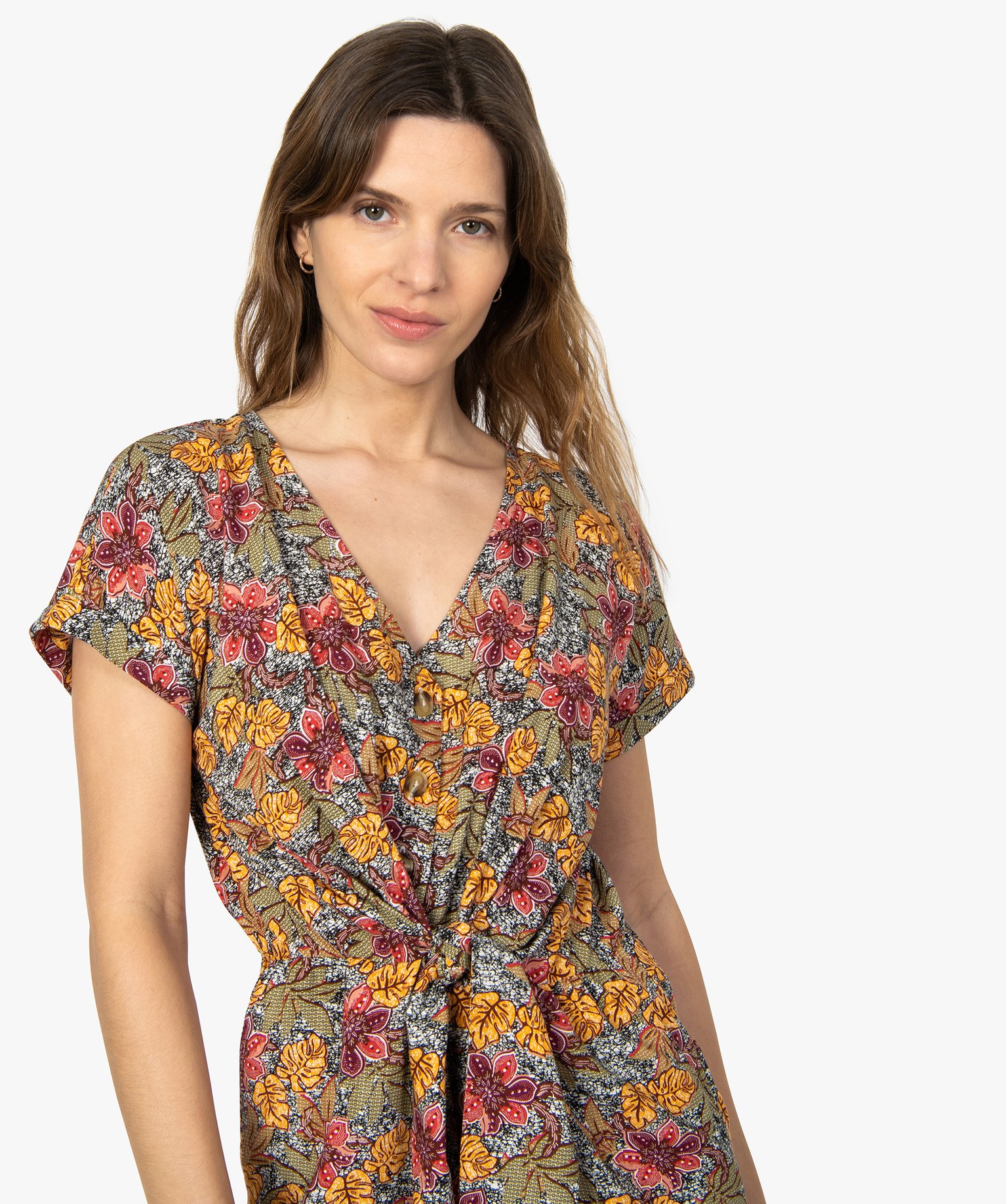 Combishort femme à motifs fleuris boutonné sur l’avant imprime | GEMO