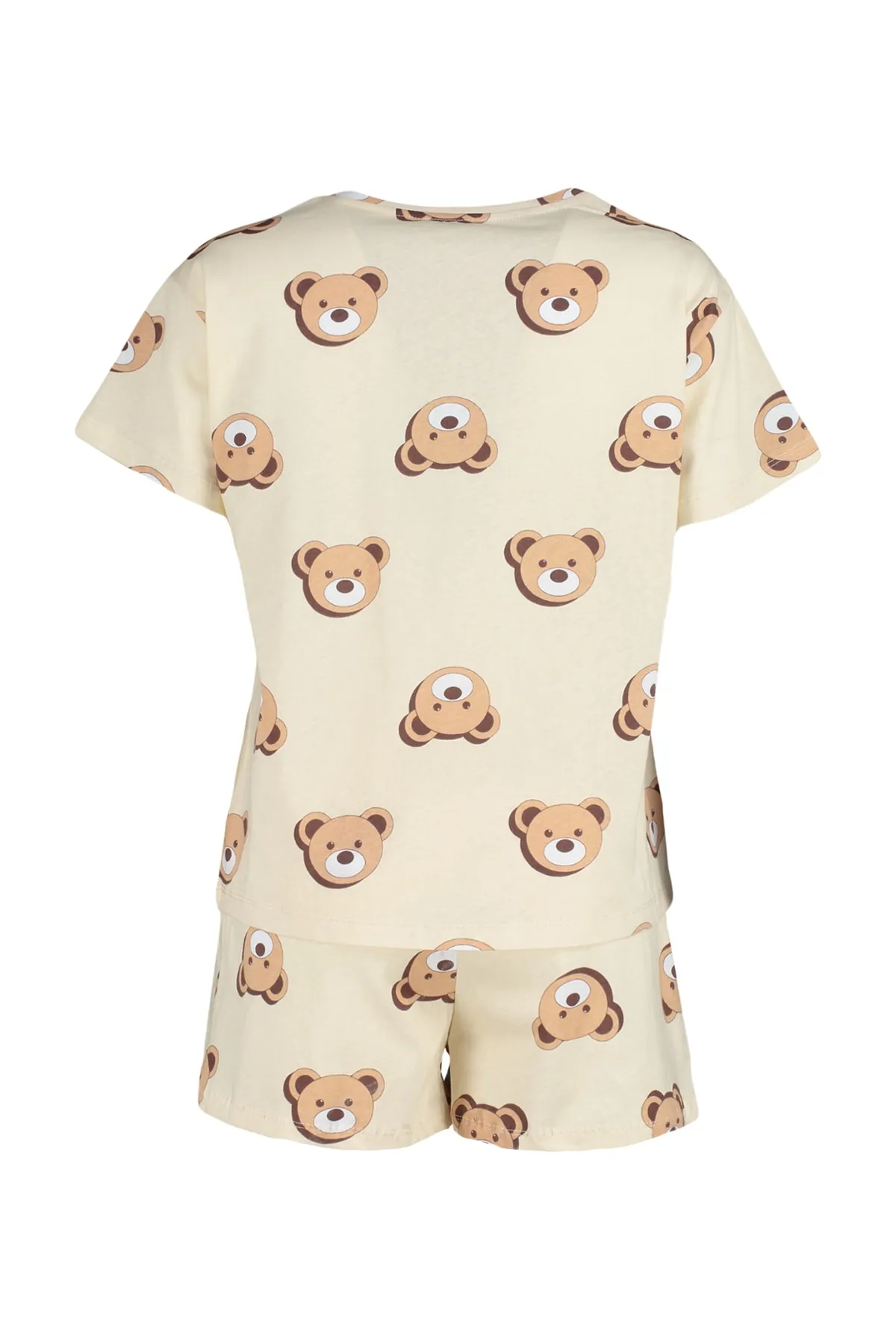 Trendyol Collection  Ecru gestricktes Pyjama-Set aus 100 % Baumwolle mit Teddybär-Muster und T-Shirt-Shorts THMSS23PT00005