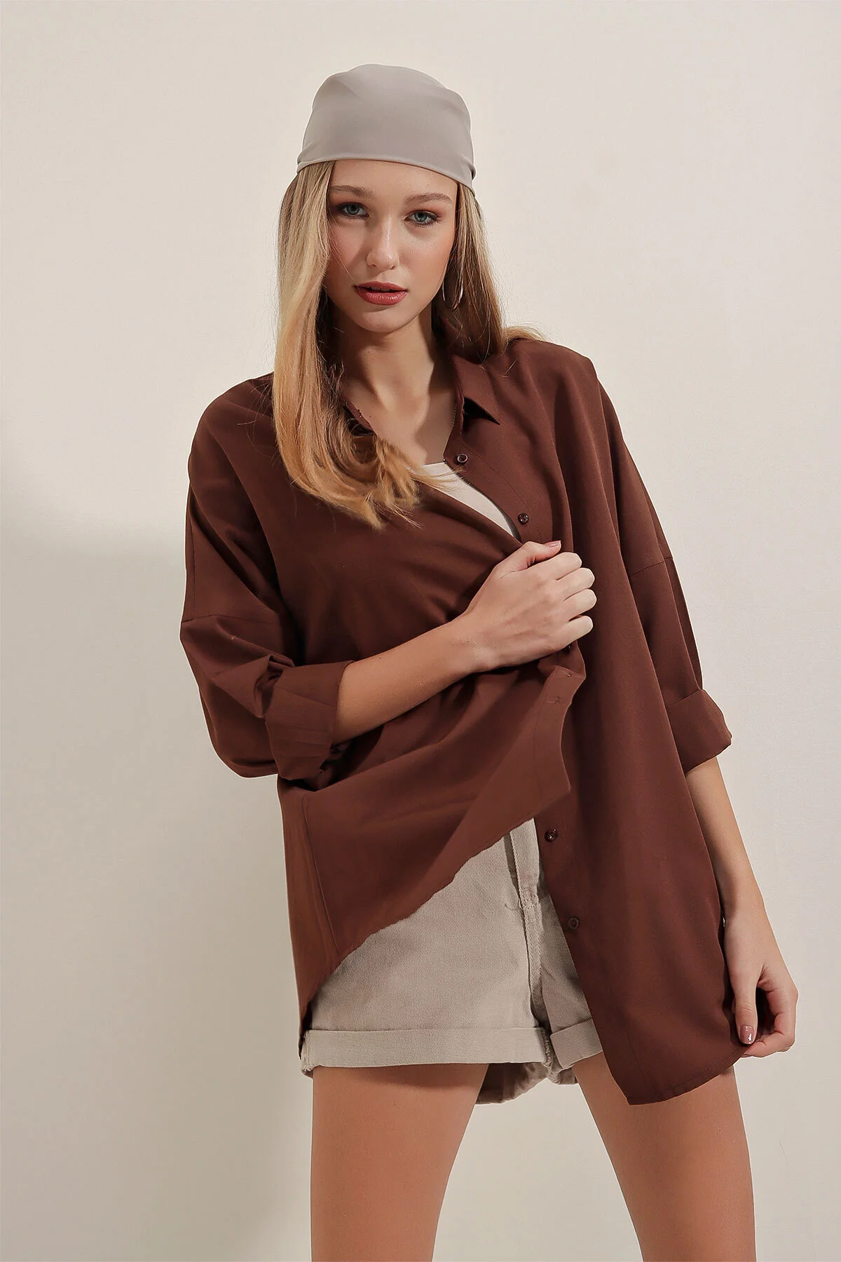Bigdart  3900 Oversize-Lang-Basic-Hemd – Braun