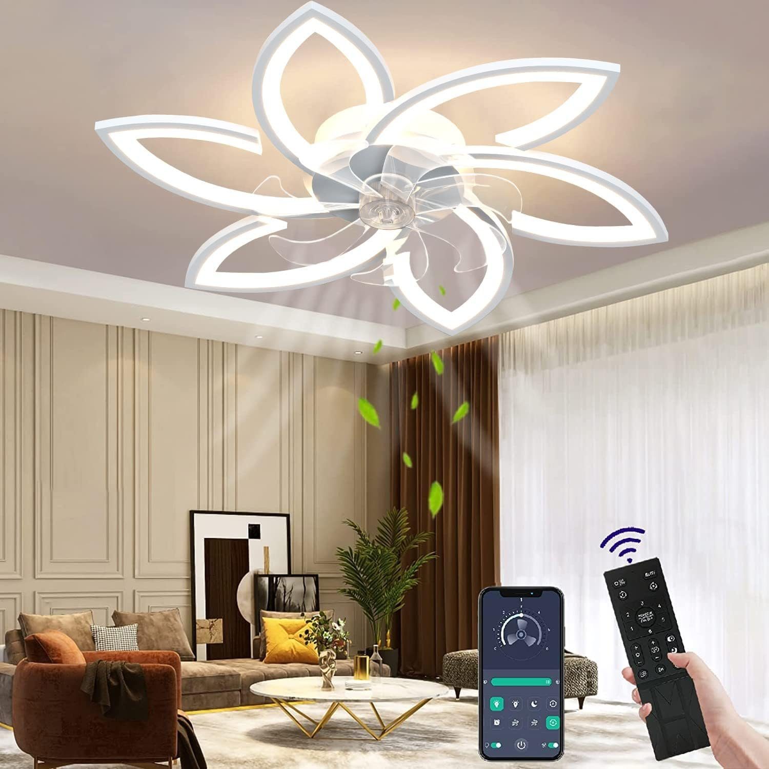 Hikeren Deckenventilator Deckenlüfter leuchte,Lüfterlicht,Dimmbar,Deckenlampe für 15, 66W/90W;Leuchte/ Ventilator getrennt schaltbar