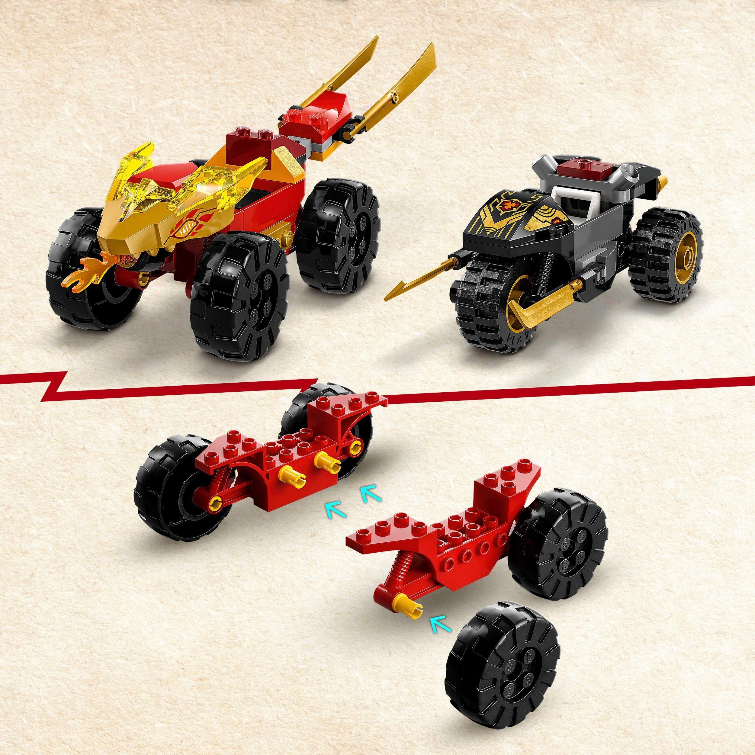 LEGO® Konstruktionsspielsteine Verfolgungsjagd mit Kais Flitzer und Ras' Motorrad (71789), (103 St), LEGO® NINJAGO; Made in Europe