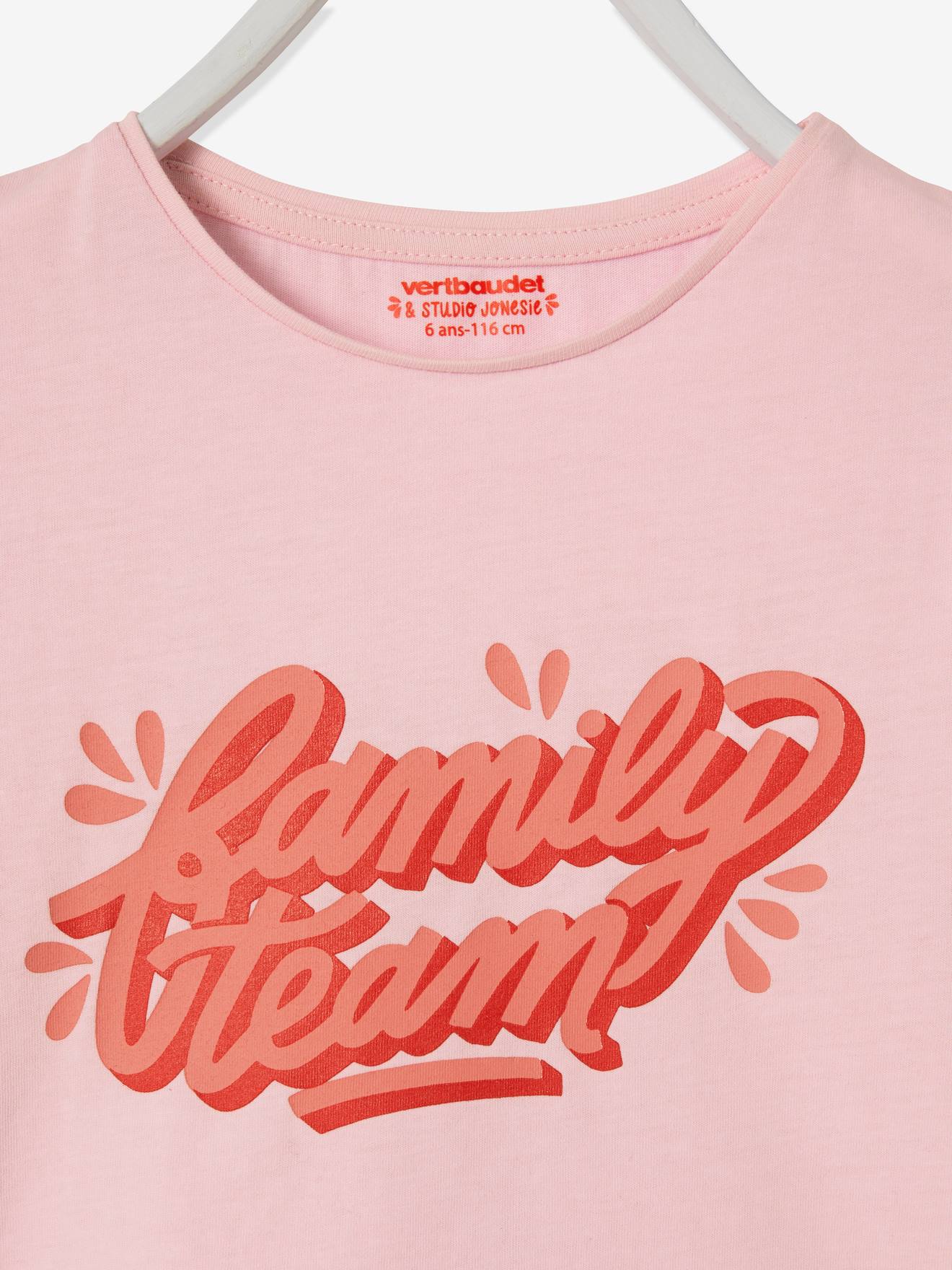 Tee-shirt fille Family team collection capsule vertbaudet et Studio Jonesie en coton bio rose