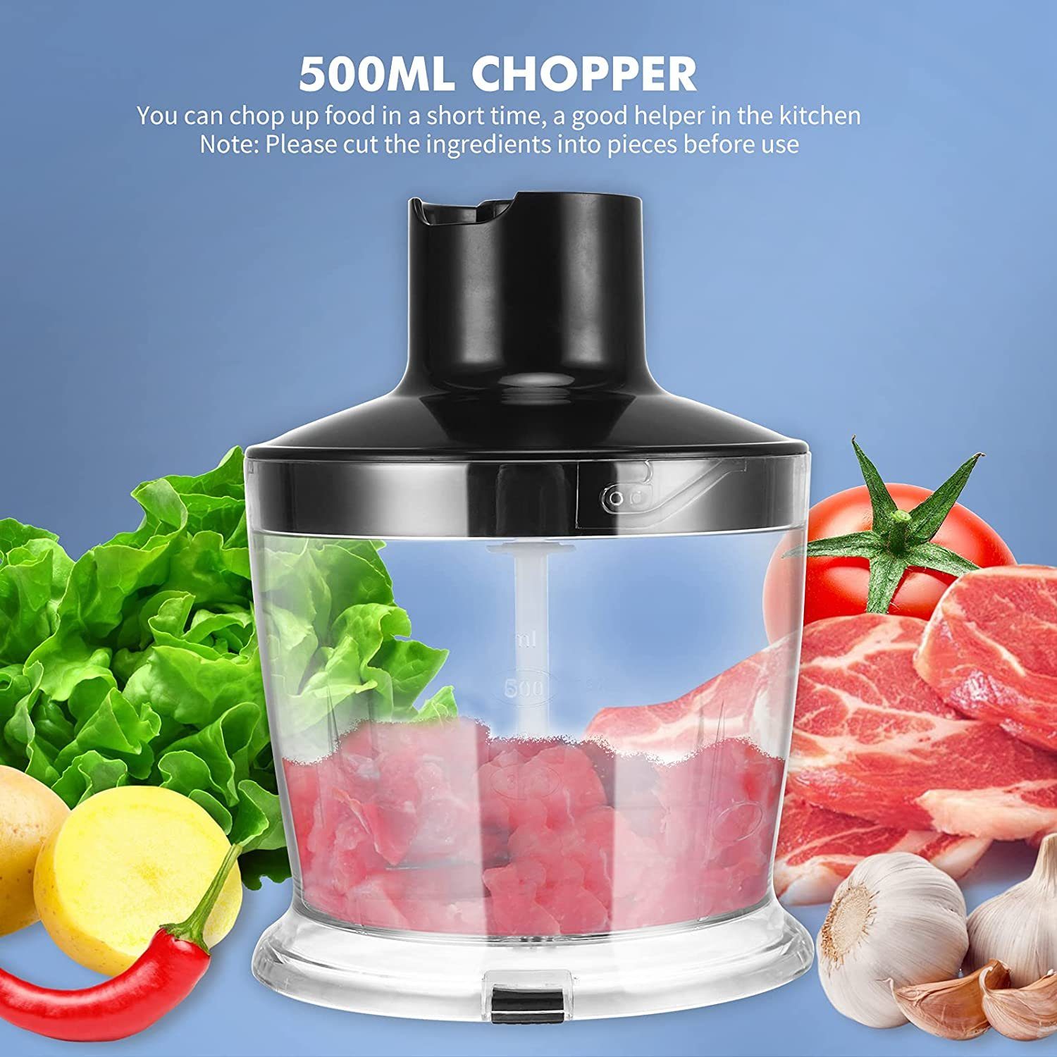 IBETTER Stabmixer, Stabmixer Edelstahl Set - 800-1000 W- Pürierstab - 12 Stufen, mit Schneebesen, Standmixer Aufsatz, Zerkleinerer, 600 ml Mixbecher
