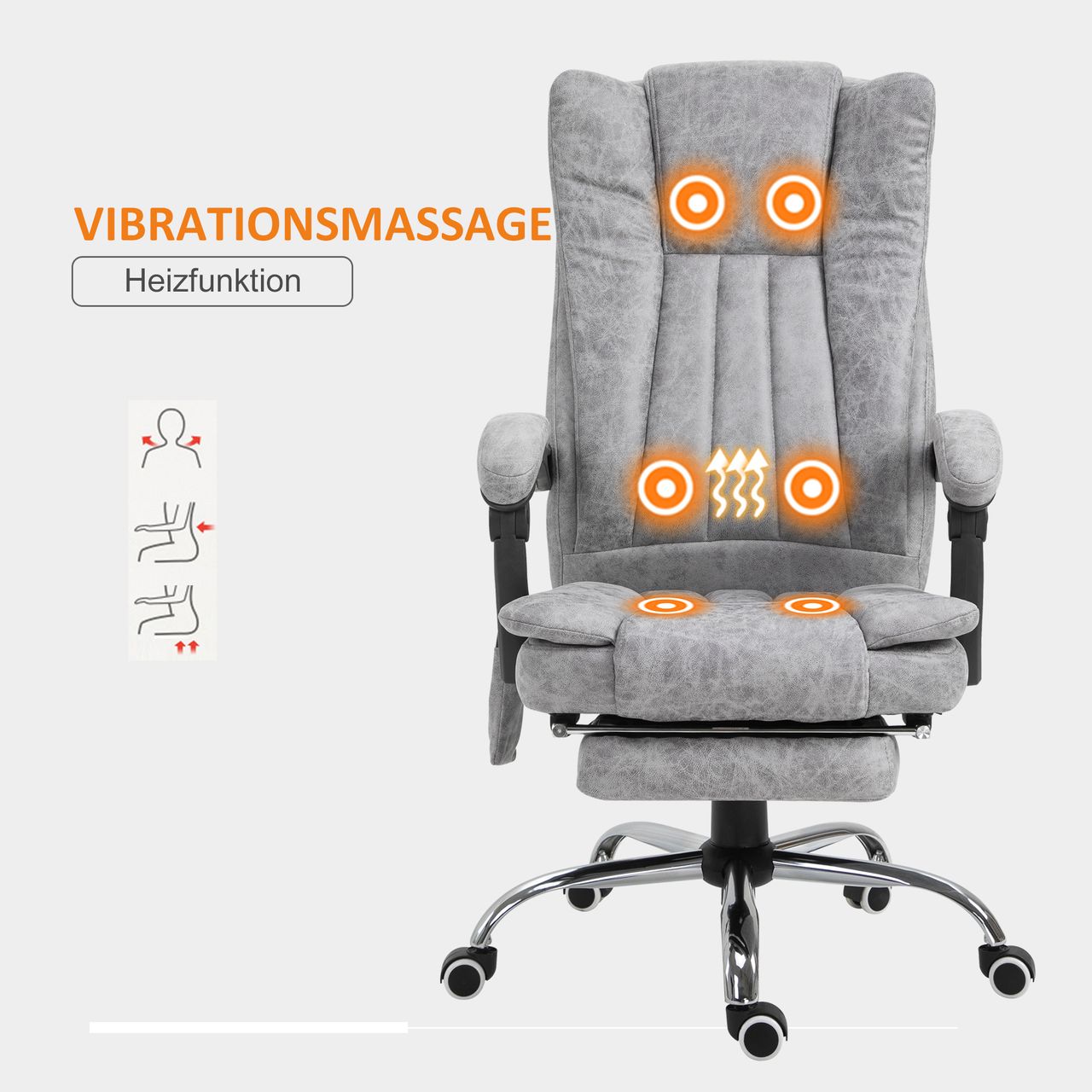 Vinsetto Massage Stuhl Bürostuhl Heizfunktion Liegefunktion Grau