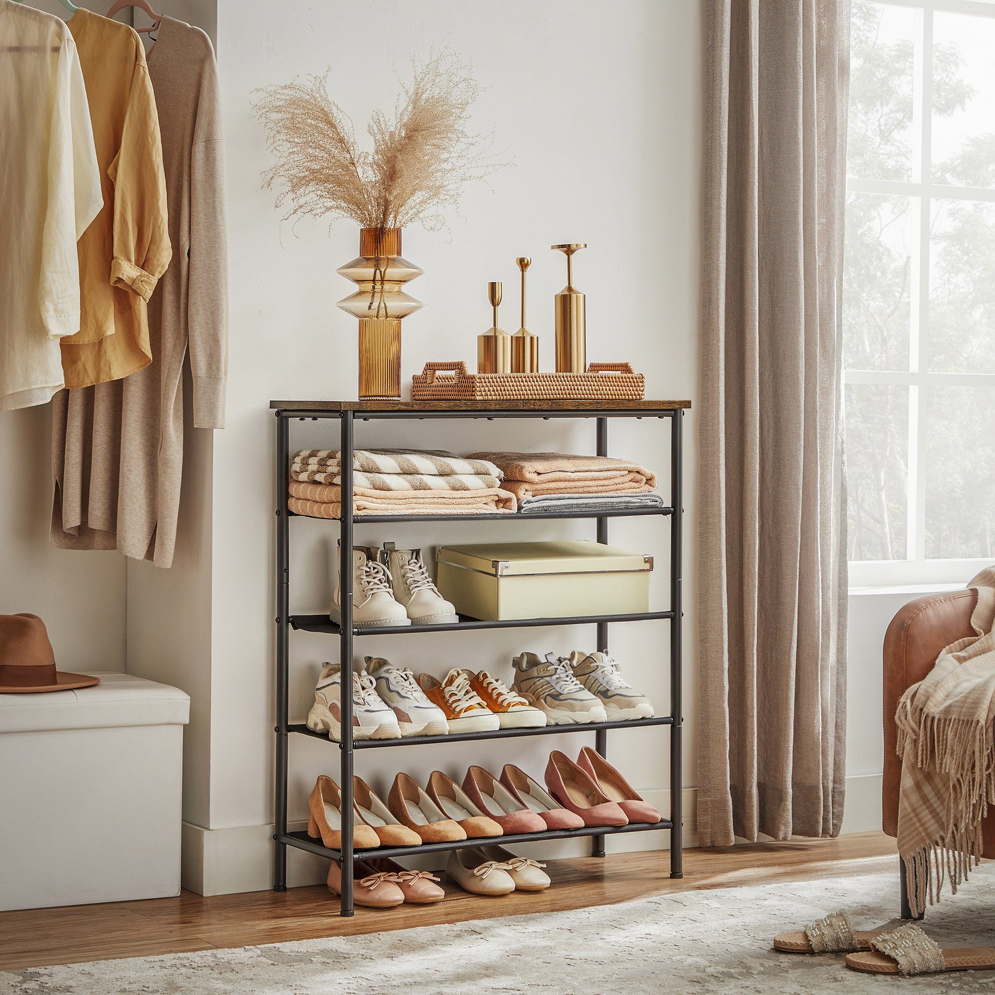 VASAGLE Schuhregal Schuhschrank, Standregal mit 5 Ebenen, schmal, für Flur