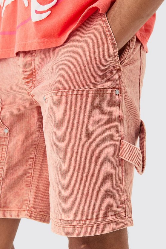 Lockere Cord-Shorts mit Acid-Waschung in Burnt Orange