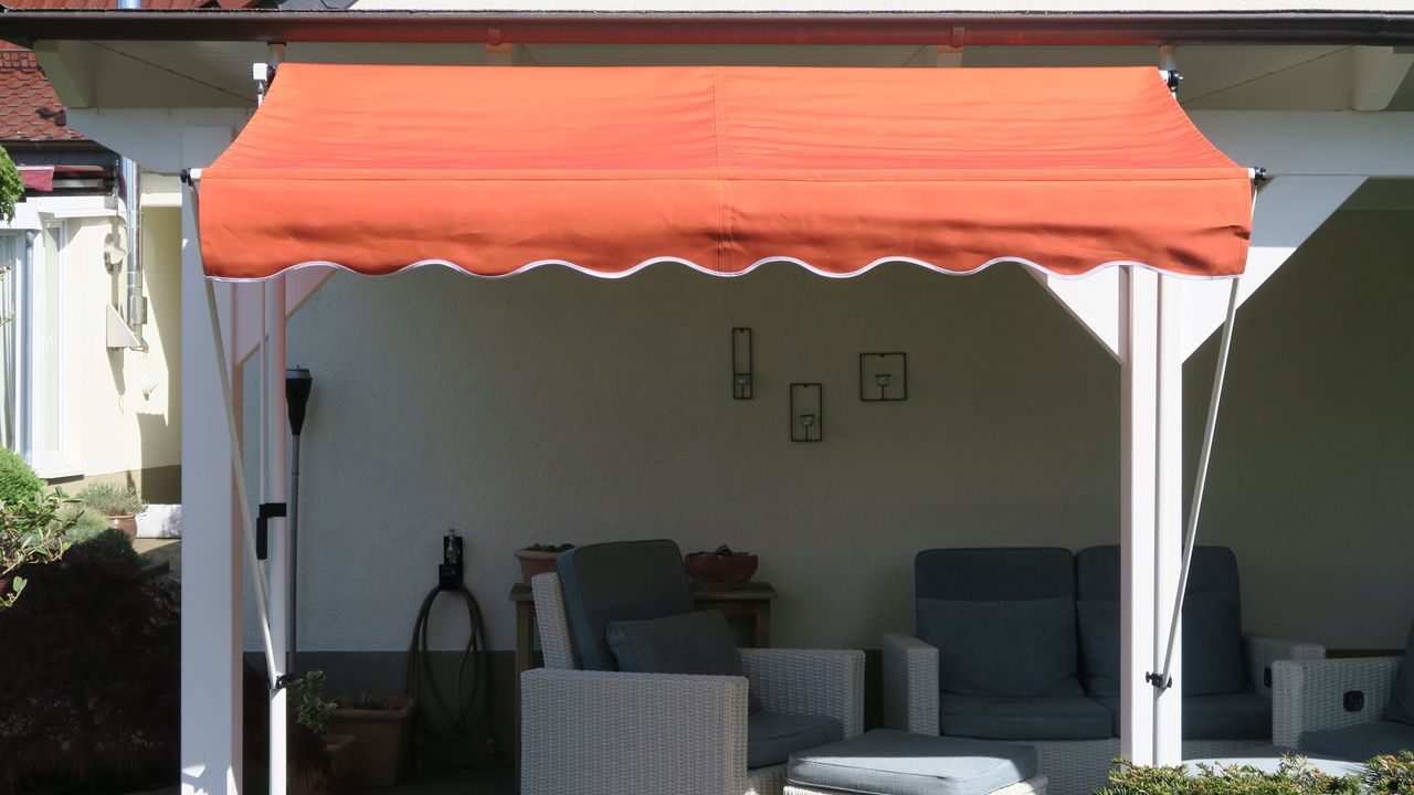 Grasekamp Klemmmarkise Ontario 255x130cm Orange Balkonmarkise höhenverstellbar von 200 cm – 320 cm