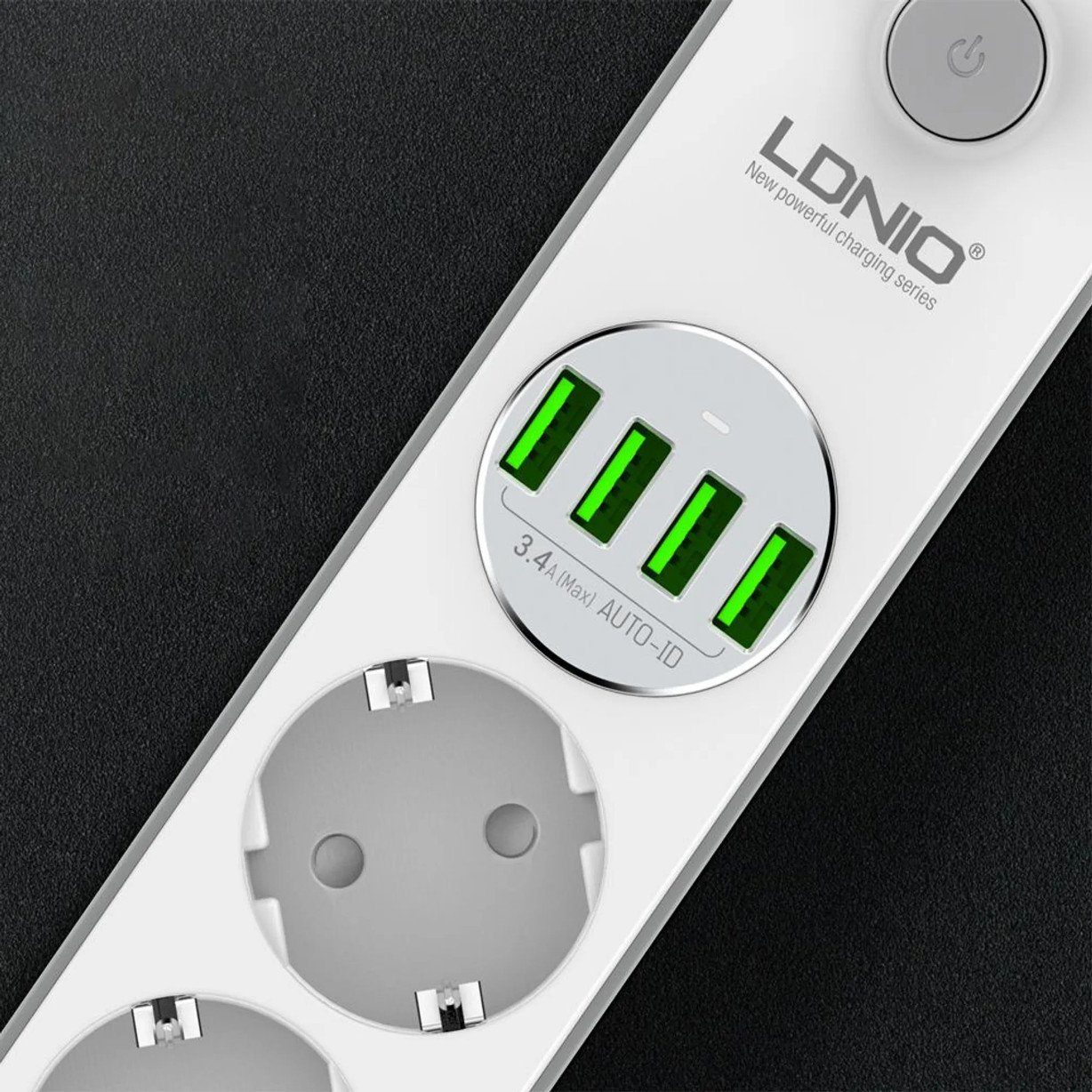 ELEGIANT 4fach Steckdosenleiste mit 4fach USB von LDNIO Mehrfachsteckdose 4-fach (Ein- / Ausschalter, USB-Anschlüsse, Kabellänge 2 m)