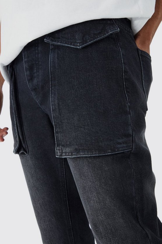 Slim-Fit Schlagjeans mit 3D-Tasche