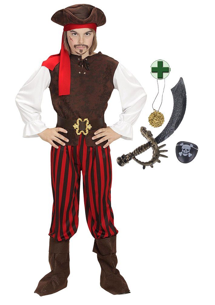 Karneval-Klamotten Piraten-Kostüm Jungen Piratenkapitän Komplett mit Piratenhut, Kinderkostüm Seeräuber Jungen Pirat