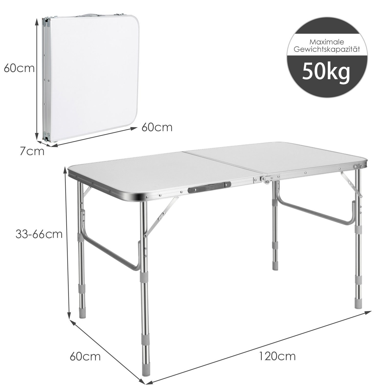 COSTWAY Campingtisch Klapptisch, höhenverstellbar & klappbar