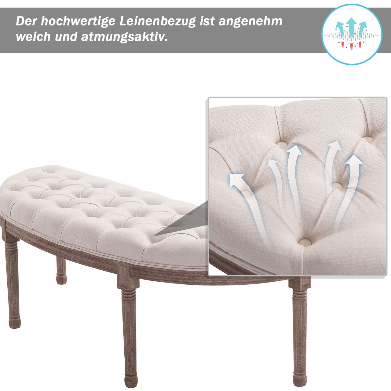 HOMCOM Polsterbank Sitzbank Lounge Sitzhocker Vintage Retro mit Knöpfen Sofa Couch Leinen   Holz beige 140,5 x 51 x 48 cm