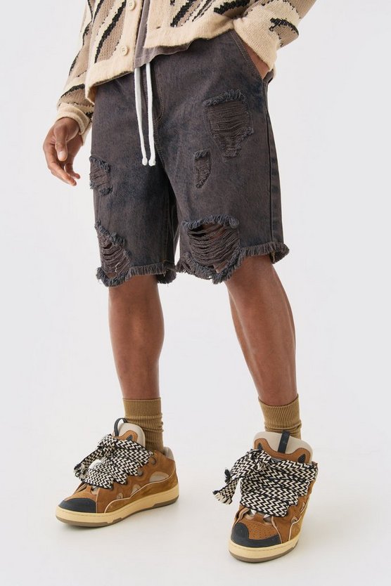 Lockere zerrissene Jeansshorts mit elastischem Bund