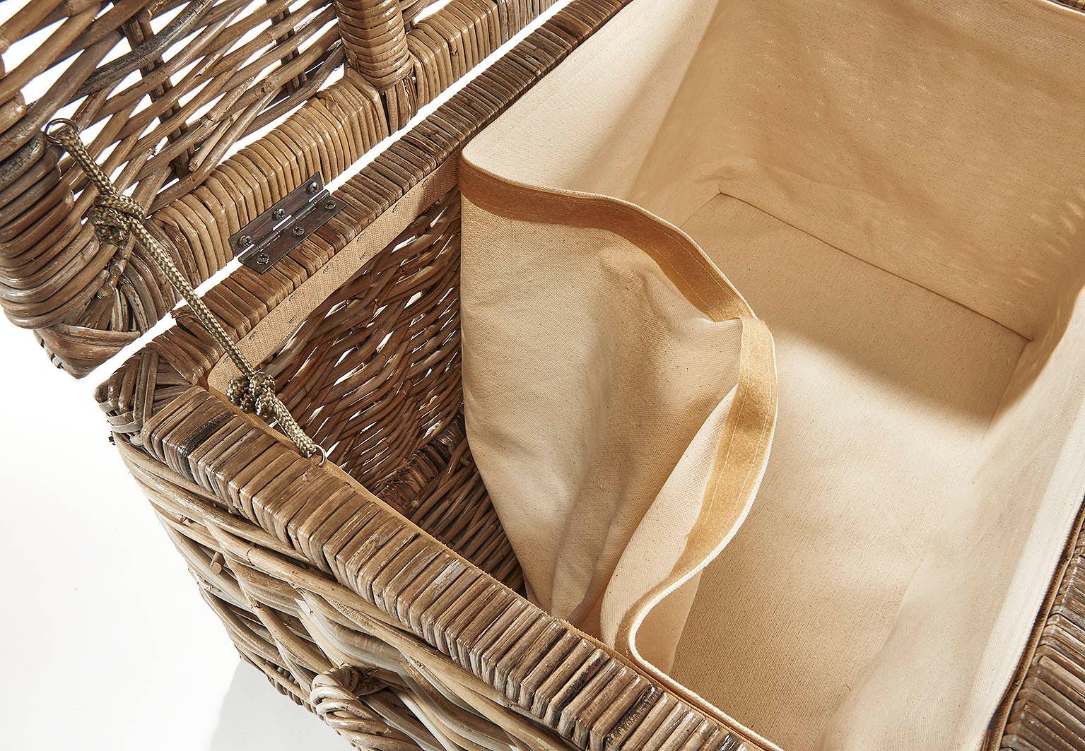 Kobolo Truhe Sitztruhe aus Rattan Kubu grau mit Stoffeinsatz