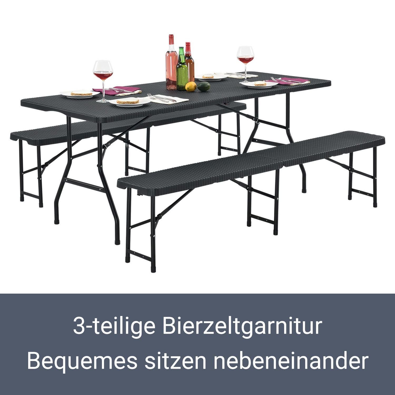 Juskys Bierzeltgarnitur Amberg, (3-tlg), wetterfest, zusammenklappbar, schnell auf und abbaubar