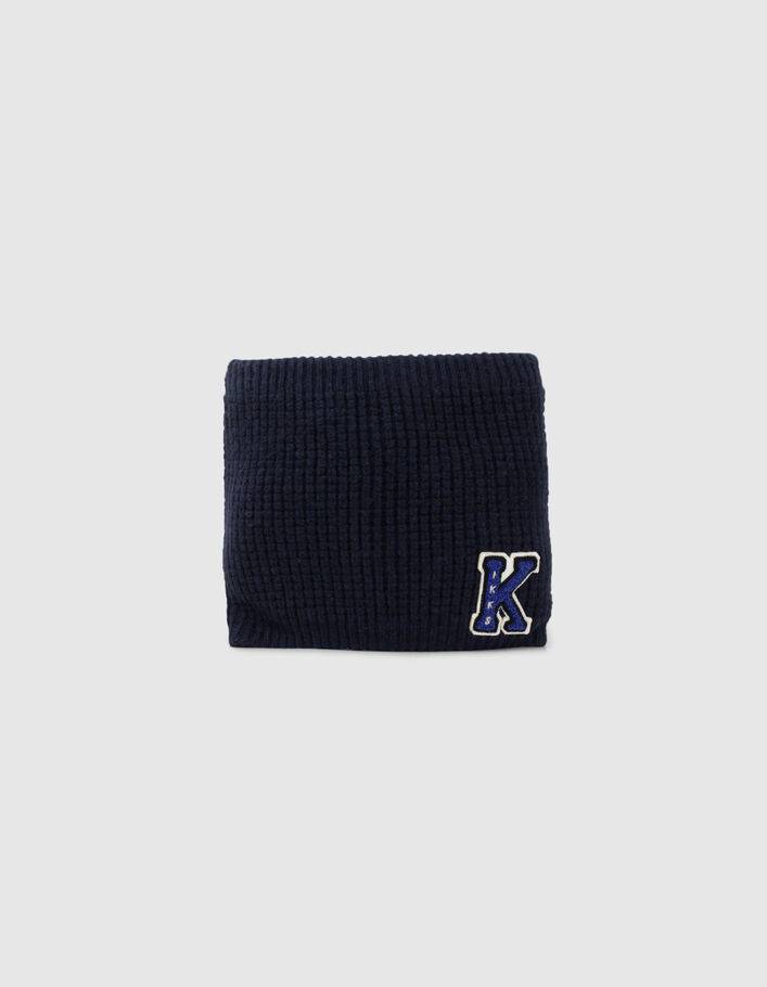 Snood marine tricot badge bouclette garçon