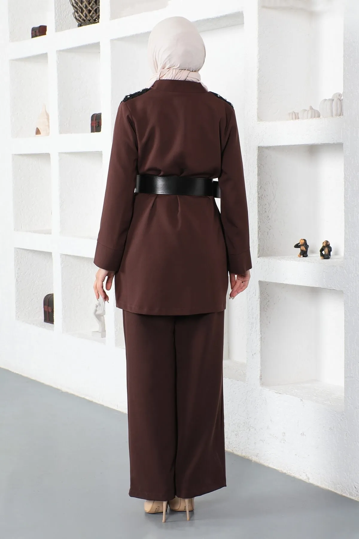 Modamihram  Overall-Set mit Spitzendetail, Braun 19003