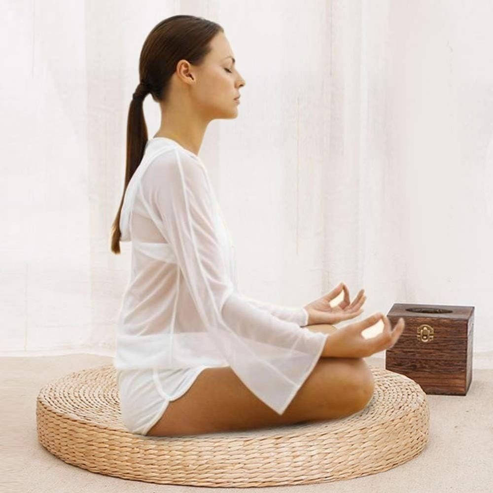 Peysaitr Bodenkissen Tatami Kissen Bodenkissen Stroh Yogakissen Meditation Sitzkissen Rund