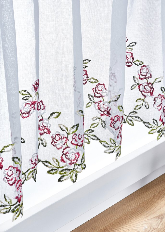 Küchengardinen-Set mit Blumenstickerei (6er Pack)