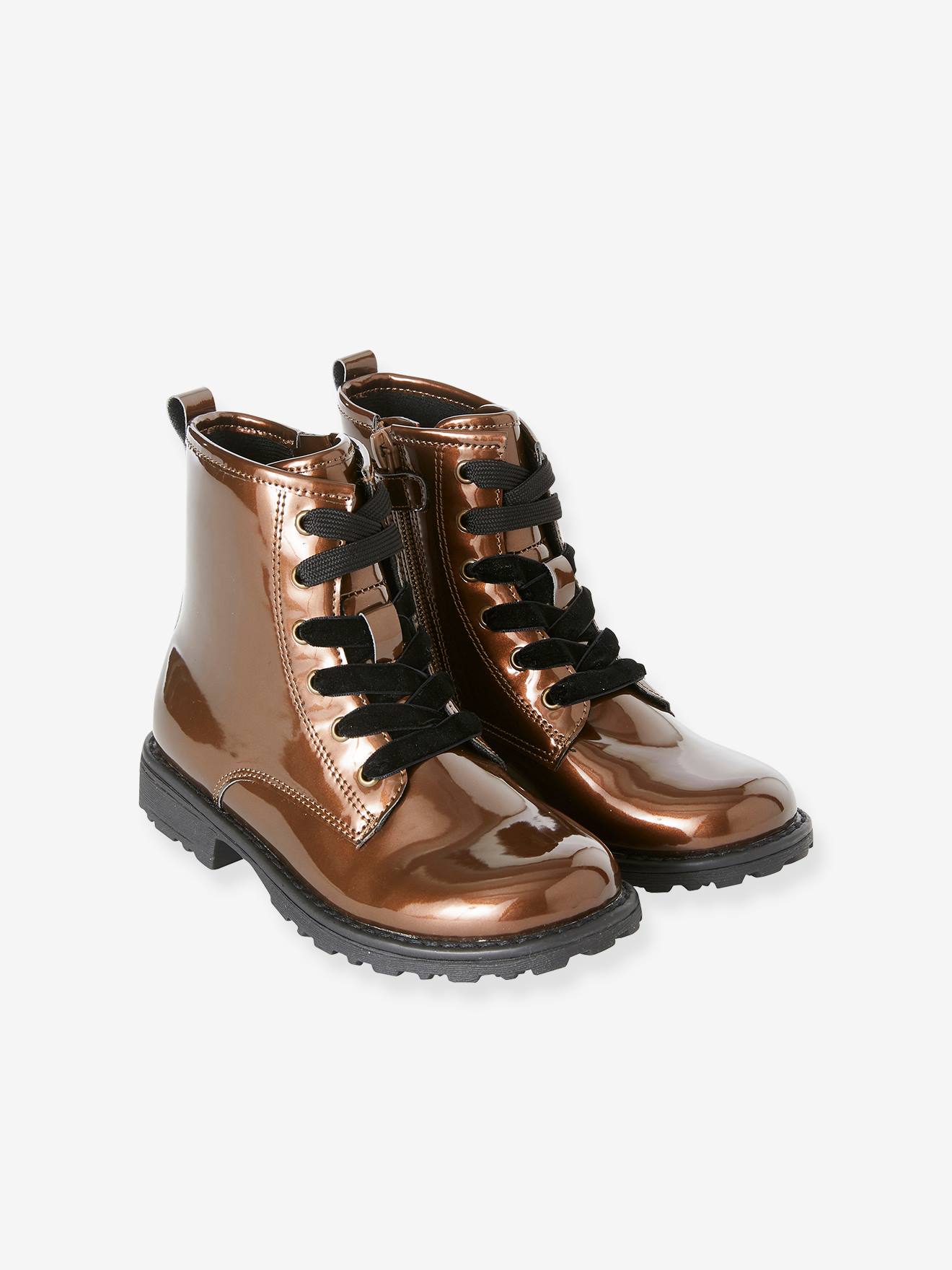 Vertbaudet Mädchen Schnürboots mit Reißverschluss - bronze