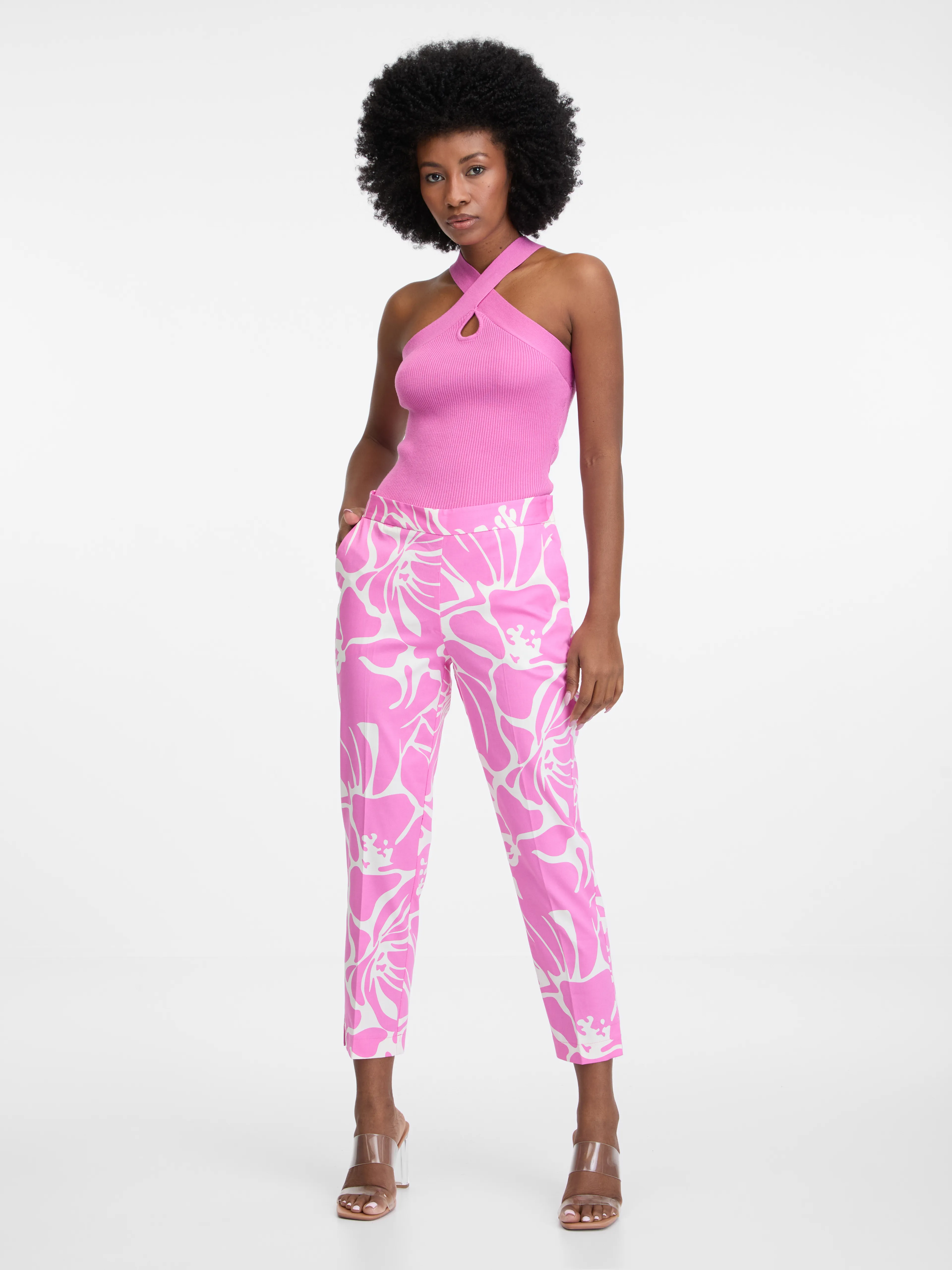 Rosa und weiß gemusterte Damenhose ORSAY
