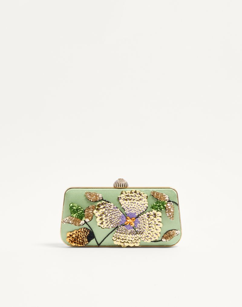 Bolsa Valentino Garavani Carry Secrets em cetim com bordado floral