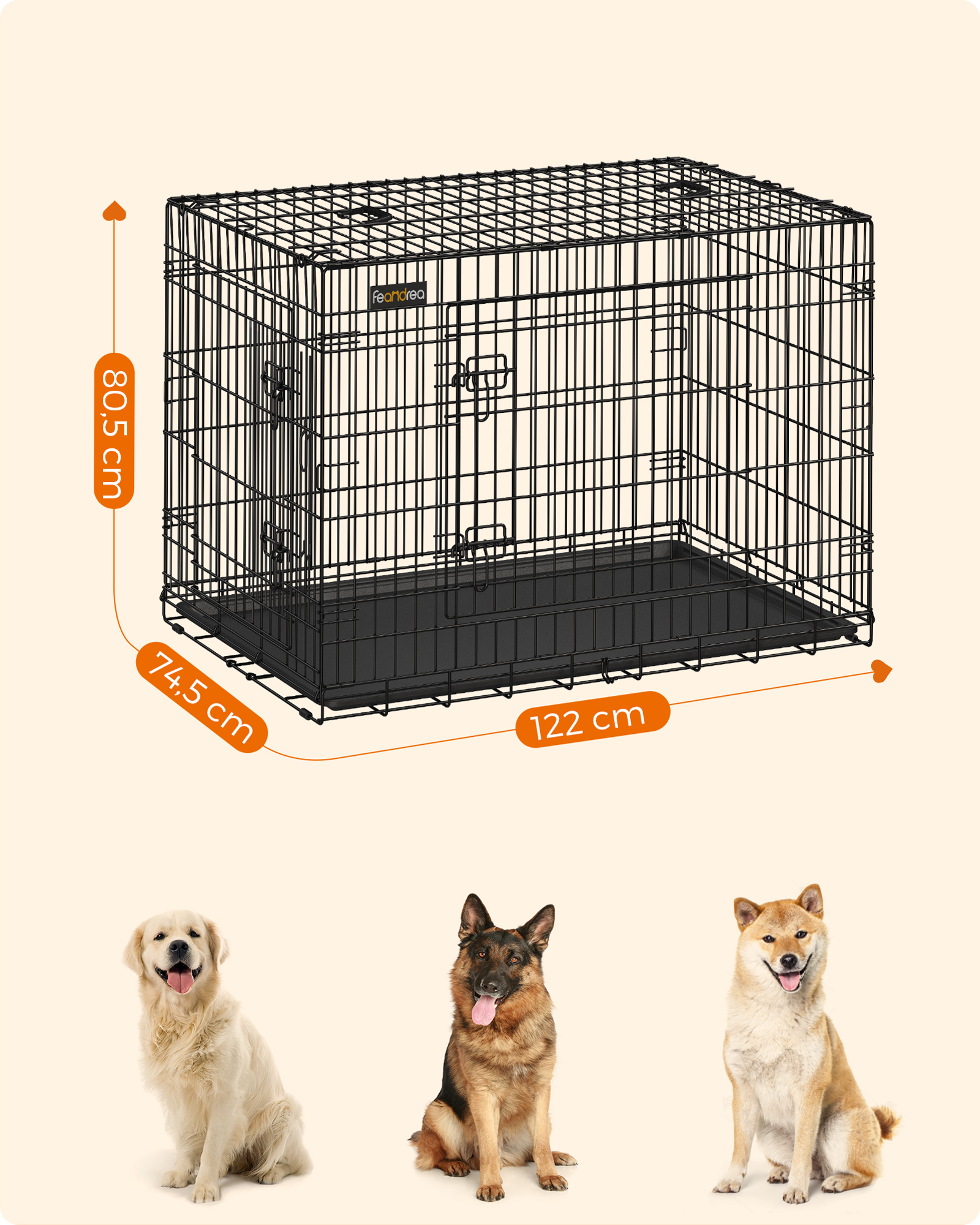 FEANDREA Transportboxen & Gitterboxen FEANDREA S-XXL Hundekäfig mit 2 Türen 1,22 m, 74,5 cm, 80,5 cm