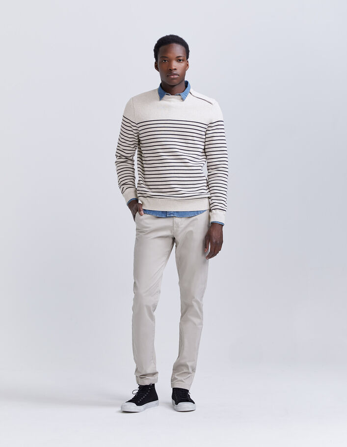 Pull marinière coloris naturel à col zippé Homme