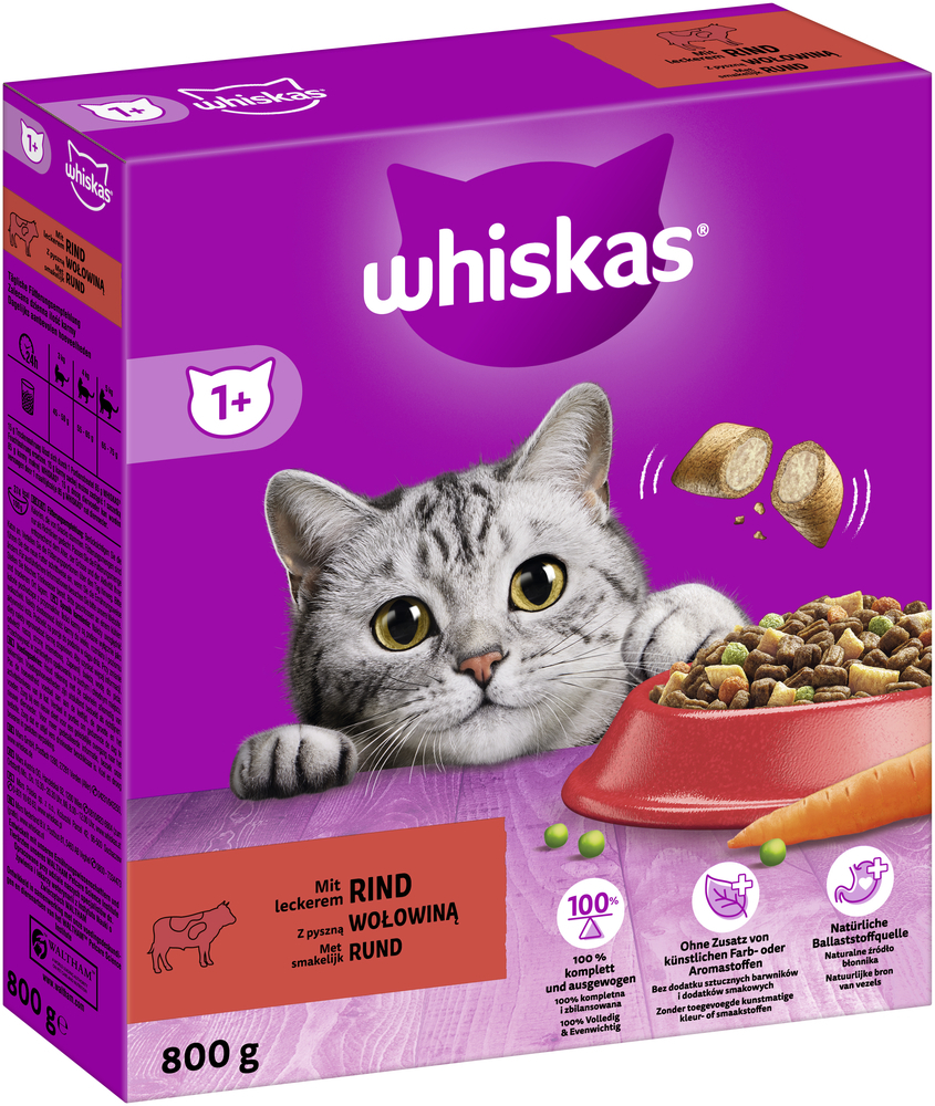 Whiskas Trockenfutter Whiskas 1+ Adult Trockenfutter 800g Rind